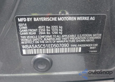 2014 BMW 528I from USA, damaged, VIN WBA5A5C51ED507090